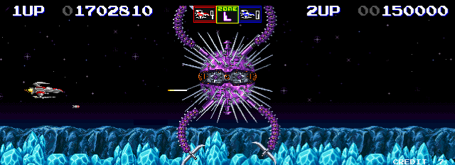 Darius II Arcade Screenshot: Leadain, the boss of Zone L...