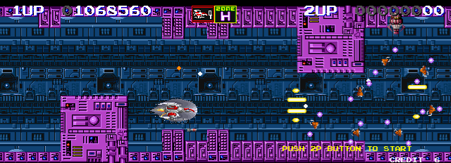 Darius II Arcade Screenshot: The path is sometimes narrow...