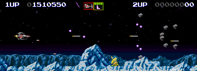 Darius II Arcade Screenshot: Start of Zone "L"...