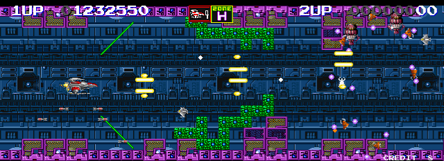 Darius II Arcade Screenshot: Sometimes you need to blast your own path...