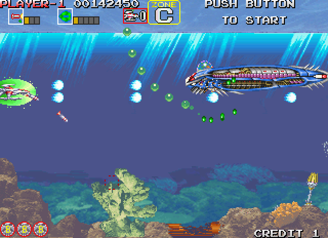 Darius Gaiden Arcade Screenshot: Parts of this zone take you underwater...