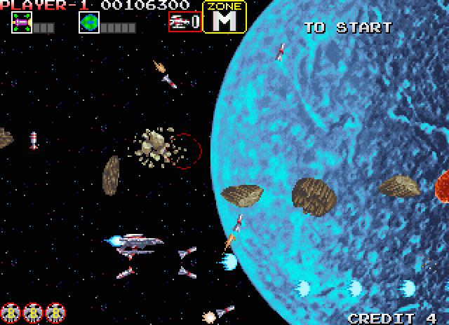 Darius Gaiden Arcade Screenshot: Plenty more asteroids to deal with in Zone M.