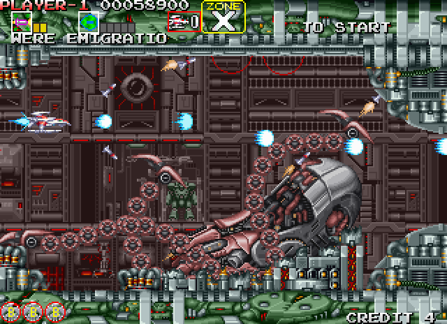 Darius Gaiden Arcade Screenshot: Grand Octopus appears as a mini-boss.