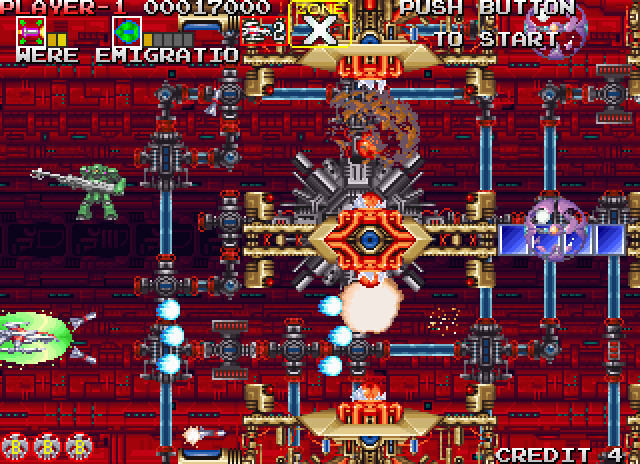 Darius Gaiden Arcade Screenshot: Some narrow passages to navigate.