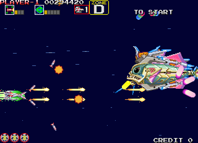Darius Gaiden Arcade Screenshot: This opponent is called Folding Fan...