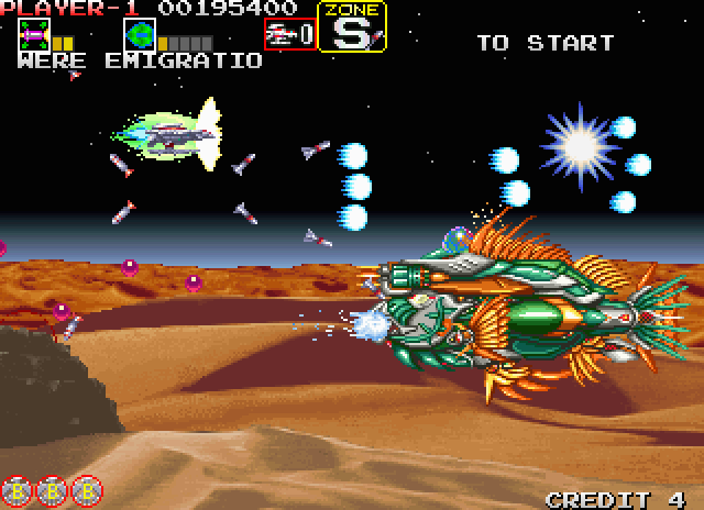 Darius Gaiden Arcade Screenshot: There are several large opponents to defeat in this zone...