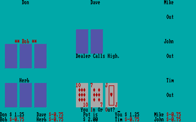 3 Card High Low Poker IBM PC/Compatibles Screenshot: Would you stay in with this hand?