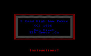3 Card High Low Poker for IBM PC/Compatibles - Title screen.