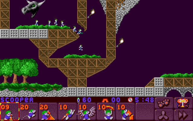 Lemmings 2: The Tribes IBM PC/Compatibles Screenshot: Don't let the lemmings fall too far or they'll be squashed.