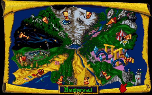 Lemmings 2: The Tribes IBM PC/Compatibles Screenshot: The map of the world.