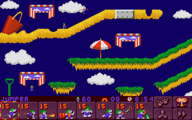 Lemmings 2: The Tribes IBM PC/Compatibles Screenshot: Beach level start.