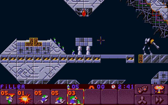 Lemmings 2: The Tribes IBM PC/Compatibles Screenshot: You need to be quick so lemmings don't encounter anything dangerous...