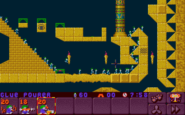 Lemmings 2: The Tribes IBM PC/Compatibles Screenshot: Lemmings just keep walking and climbing into danger unless you help them.
