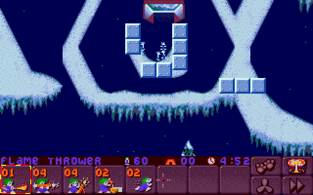 Lemmings 2: The Tribes IBM PC/Compatibles Screenshot: Start of the snowy region.