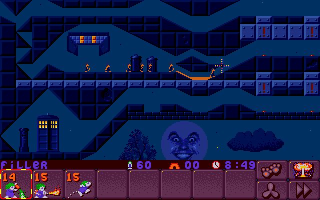 Lemmings 2: The Tribes IBM PC/Compatibles Screenshot: Filler lemmings can fill in gaps.