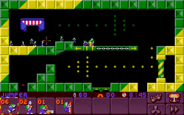 Lemmings 2: The Tribes IBM PC/Compatibles Screenshot: The arrow indicates which why I should guide the lemmings.