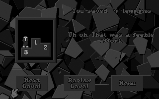 Lemmings 2: The Tribes IBM PC/Compatibles Screenshot: That was a pathetic effort! Only a few lemmings made it...