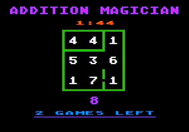 Addition Magician Apple II Screenshot: This time around I need numbers that add up to 8.