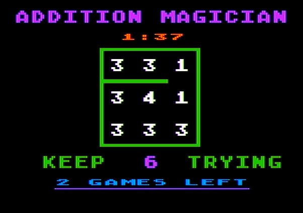 Addition Magician Apple II Screenshot: Keep trying...haven't solved it yet!