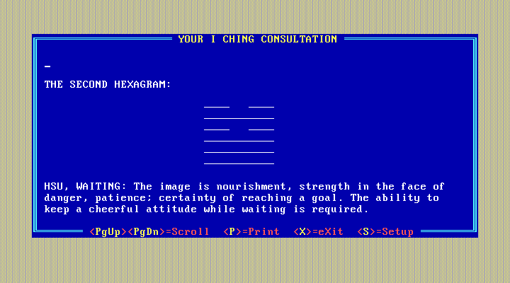 10 Best Fortune Teller IBM PC/Compatibles Screenshot: Your I Ching consultation, continued...