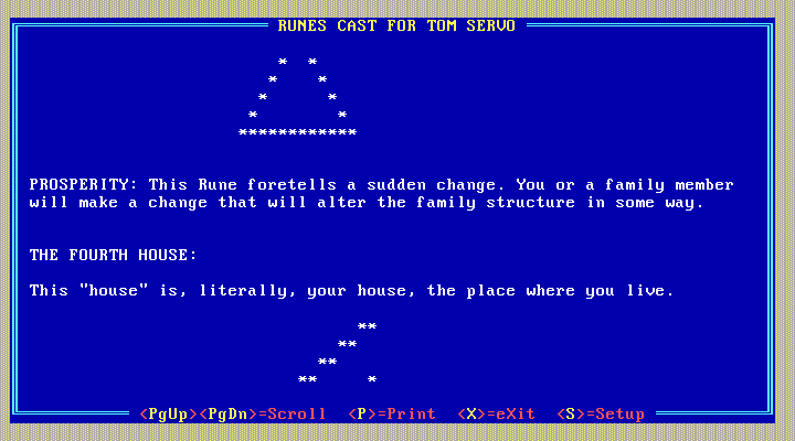 10 Best Fortune Teller IBM PC/Compatibles Screenshot: Some more of the rune results.