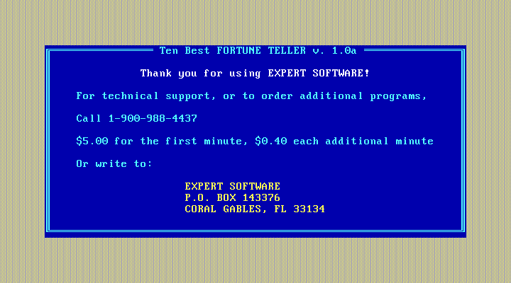 10 Best Fortune Teller IBM PC/Compatibles Screenshot: The main menu.