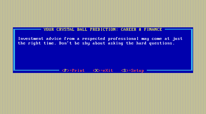 10 Best Fortune Teller IBM PC/Compatibles Screenshot: Here's the crystal ball results...