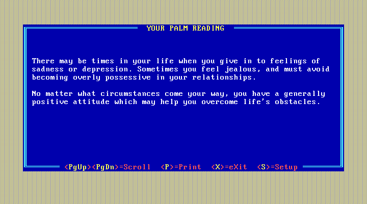 10 Best Fortune Teller IBM PC/Compatibles Screenshot: Your palm reading.