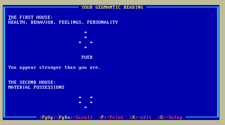 10 Best Fortune Teller IBM PC/Compatibles Screenshot: Here's the result of reading the dot pattern.