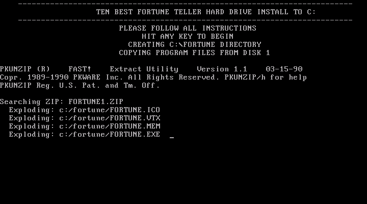10 Best Fortune Teller IBM PC/Compatibles Screenshot: Files are being extracted...