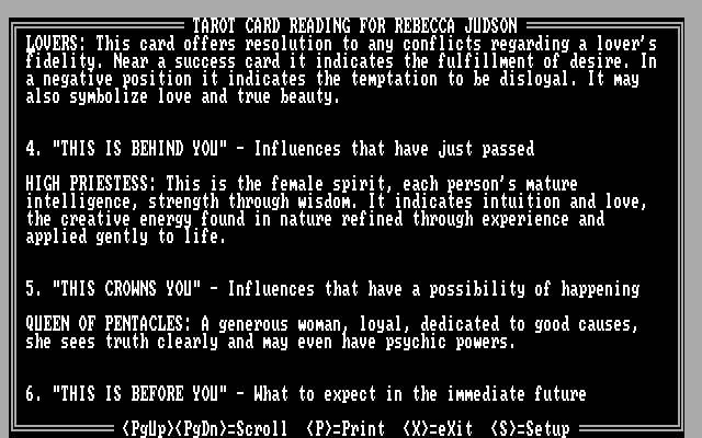 10 Best Fortune Teller IBM PC/Compatibles Screenshot: Tarot card results continued...