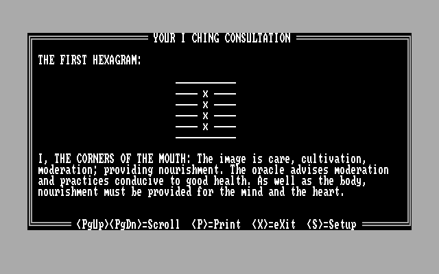 10 Best Fortune Teller IBM PC/Compatibles Screenshot: Your I Ching consultation.