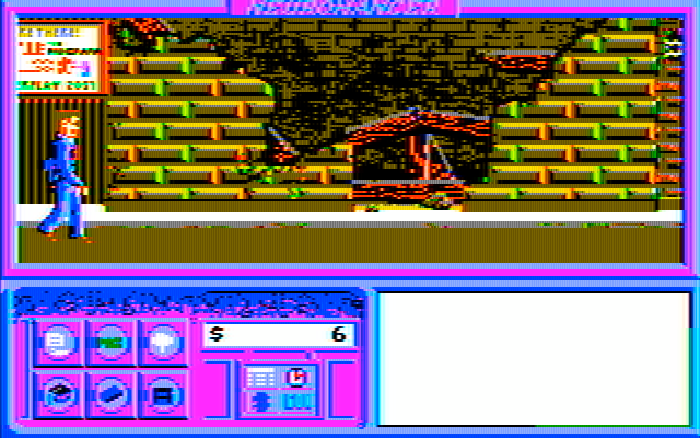 Neuromancer IBM PC/Compatibles Screenshot: The city is rather beaten up in some parts of town.