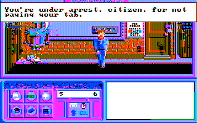Neuromancer IBM PC/Compatibles Screenshot: What? I'm under arrest?