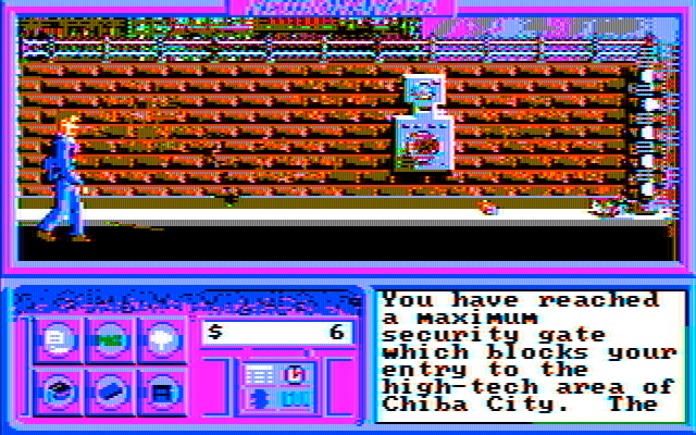 Neuromancer IBM PC/Compatibles Screenshot: A security gate? They might not let me through here...