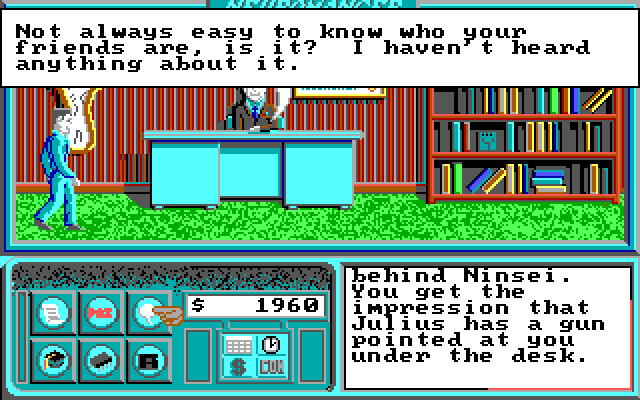 Neuromancer IBM PC/Compatibles Screenshot: This guy says he doesn't know the answer to my question.