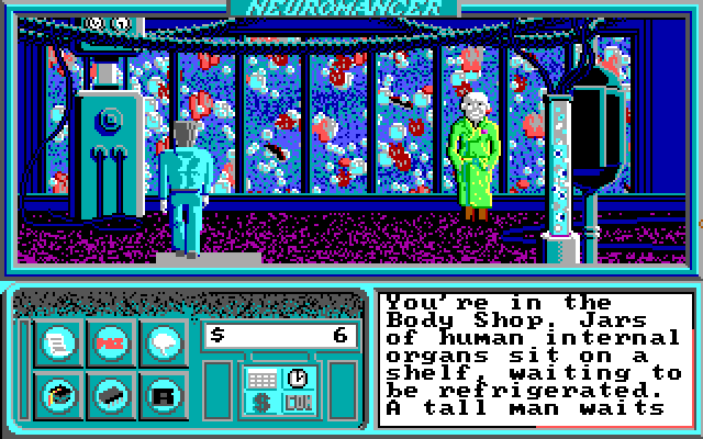 Neuromancer IBM PC/Compatibles Screenshot: Visiting the body shop.