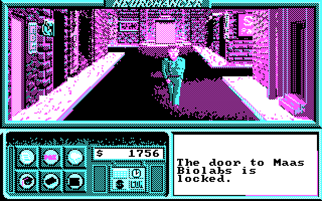 Neuromancer IBM PC/Compatibles Screenshot: Wandering the city.