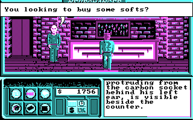 Neuromancer IBM PC/Compatibles Screenshot: Want to buy anything?