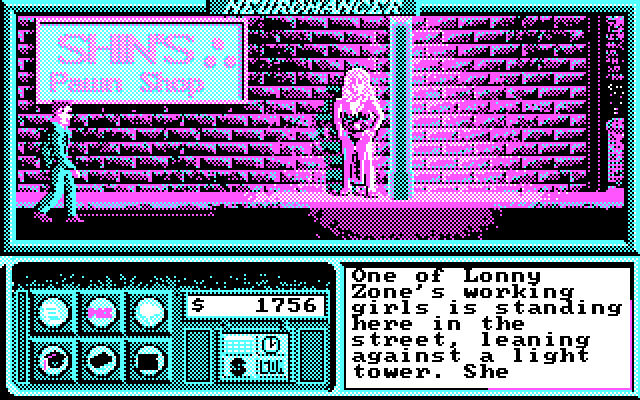 Neuromancer IBM PC/Compatibles Screenshot: There is a girl here.