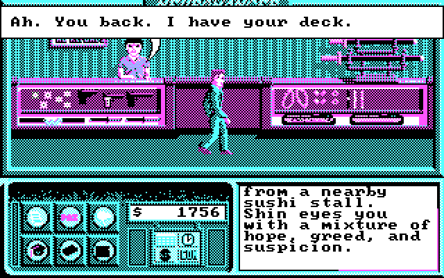 Neuromancer IBM PC/Compatibles Screenshot: Getting your deck back; it isn't very good.