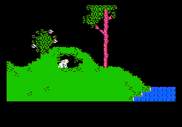 Alice in Wonderland Apple II Screenshot: Here's the rabbit hole, time for an adventure!