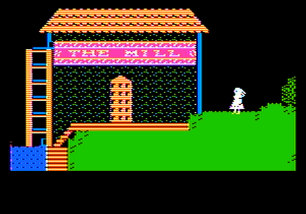 Alice in Wonderland Apple II Screenshot: Arrive at The Mill.