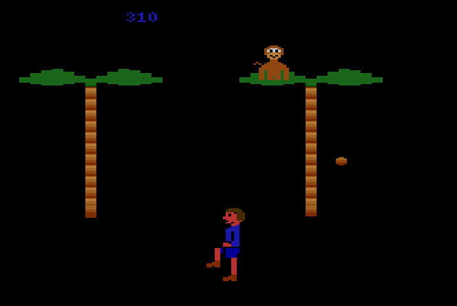 CocoNuts Atari 2600 Screenshot: One more hit, and it's game over!