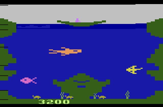 Scuba Diver Atari 2600 Screenshot: Made it back to the boat safely!