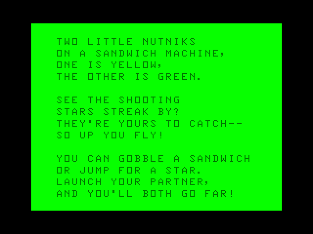 Peanut Butter Panic TRS-80 Color Computer Screenshot: Welcome to the game!