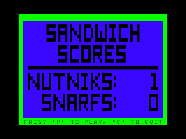 Peanut Butter Panic TRS-80 Color Computer Screenshot: Game over; here's the score...