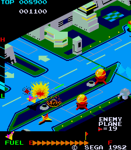 Super Zaxxon Arcade Screenshot: Enemy planes and more constantly appear.