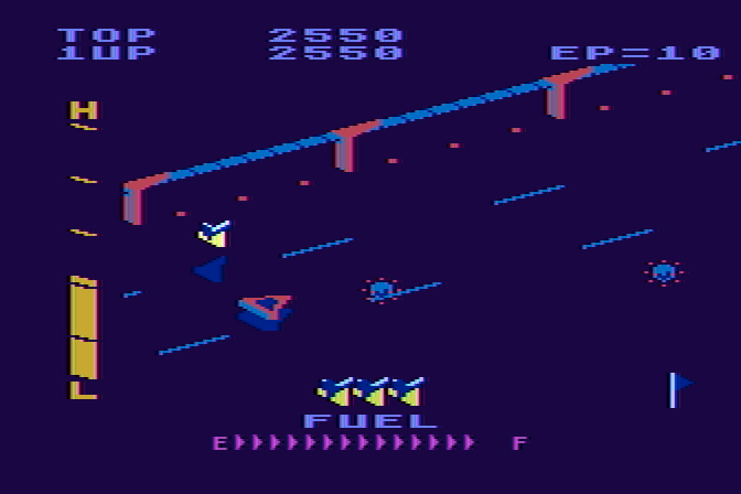 Super Zaxxon Atari 8-bit Screenshot: Lookout, more mines!