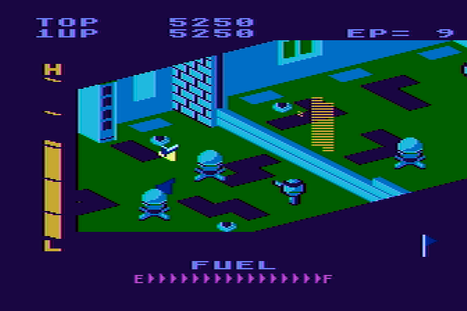 Super Zaxxon Atari 8-bit Screenshot: There's only a narrow area you can safely fly through here!
